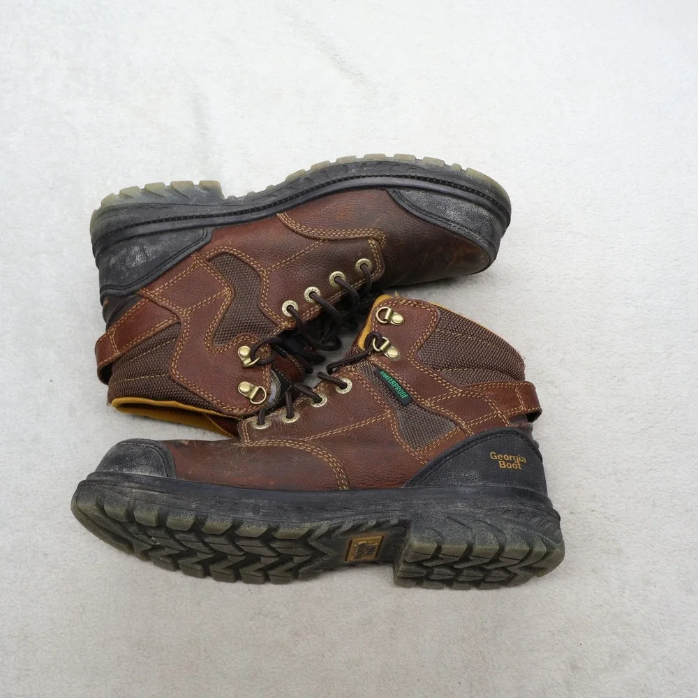 Georgia Mens 10.5M Work Boot Brown Zero Drag Waterproof Leather Steel Toe G086